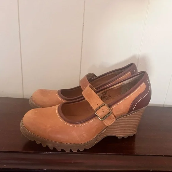 VTG Skechers Wedge Chunky Y2K Academia Mary Jane’s Platforms 8 tan and brown - Picture 1 of 7